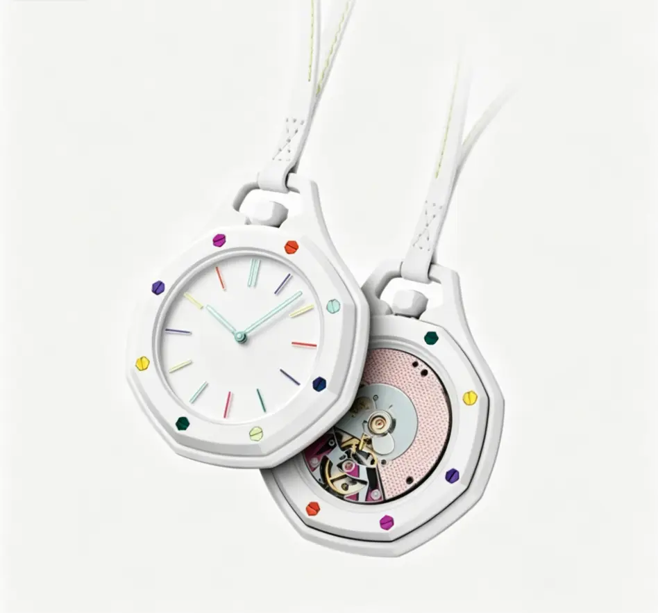 Octagonal Pendant Analog Quartz Watch, Colorful Silicone Necklace Pocket Watch, Minimalist Hanging Wrist Watch for Women Fashion Jewelry Gift