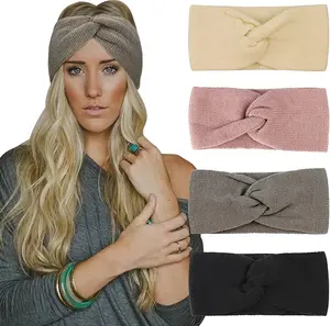4 Pack Knit Crochet for Women Ear Warmer Soft Turban Stretch Warmer Headbands Winter Fashion Head Wrap thick headband