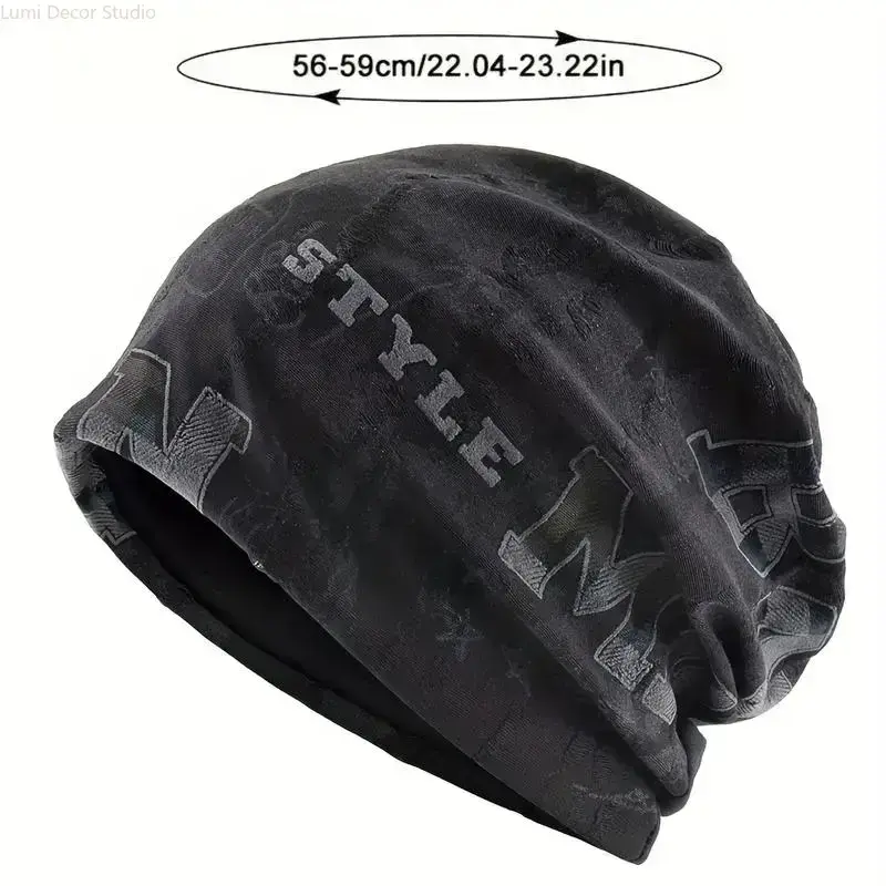 Slouchy Camouflage Beanie for Men & Women - Soft Stretch All-Season Hat with Embossed "STYLE" Lettering for Everyday Streetwear (56-59cm), Embossed Design, Loose, Male, Universal, Comfortable, Soft Fabric, Unisex, All Seasons, Soft Stretchable Fabric
