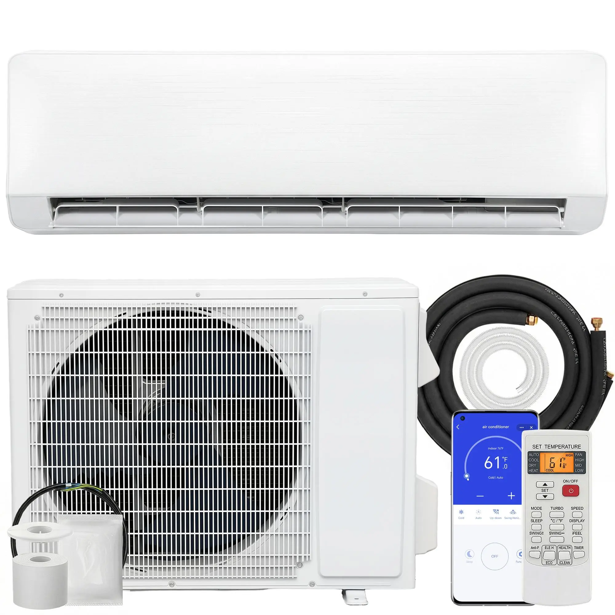 HOMCOM 24000 BTU Mini Split Air Conditioner and Heat Pump, 22 SEER2 230V WIFI Enabled Energy Efficient Ductless Inverter AC Unit Cools up to 1500 Sq.Ft, Works with Alexa, Installation Kit