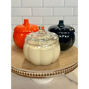 Pumpkin Glow Glass Pumpkin Candle Scented Fall Fragrance 14oz Hand-Poured Collectible Jar Decorative Aroma Trinket Tin