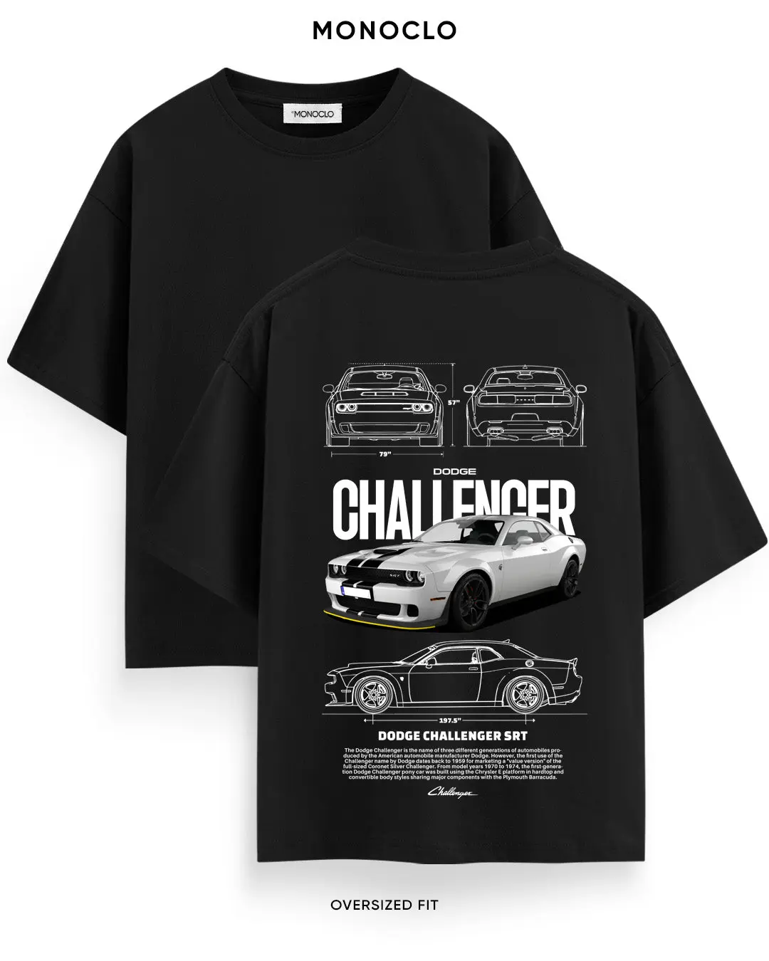 Dodge Challenger SRT Silver T-shirt – Motorsport Streetwear Tee, Oversized Collector Fit