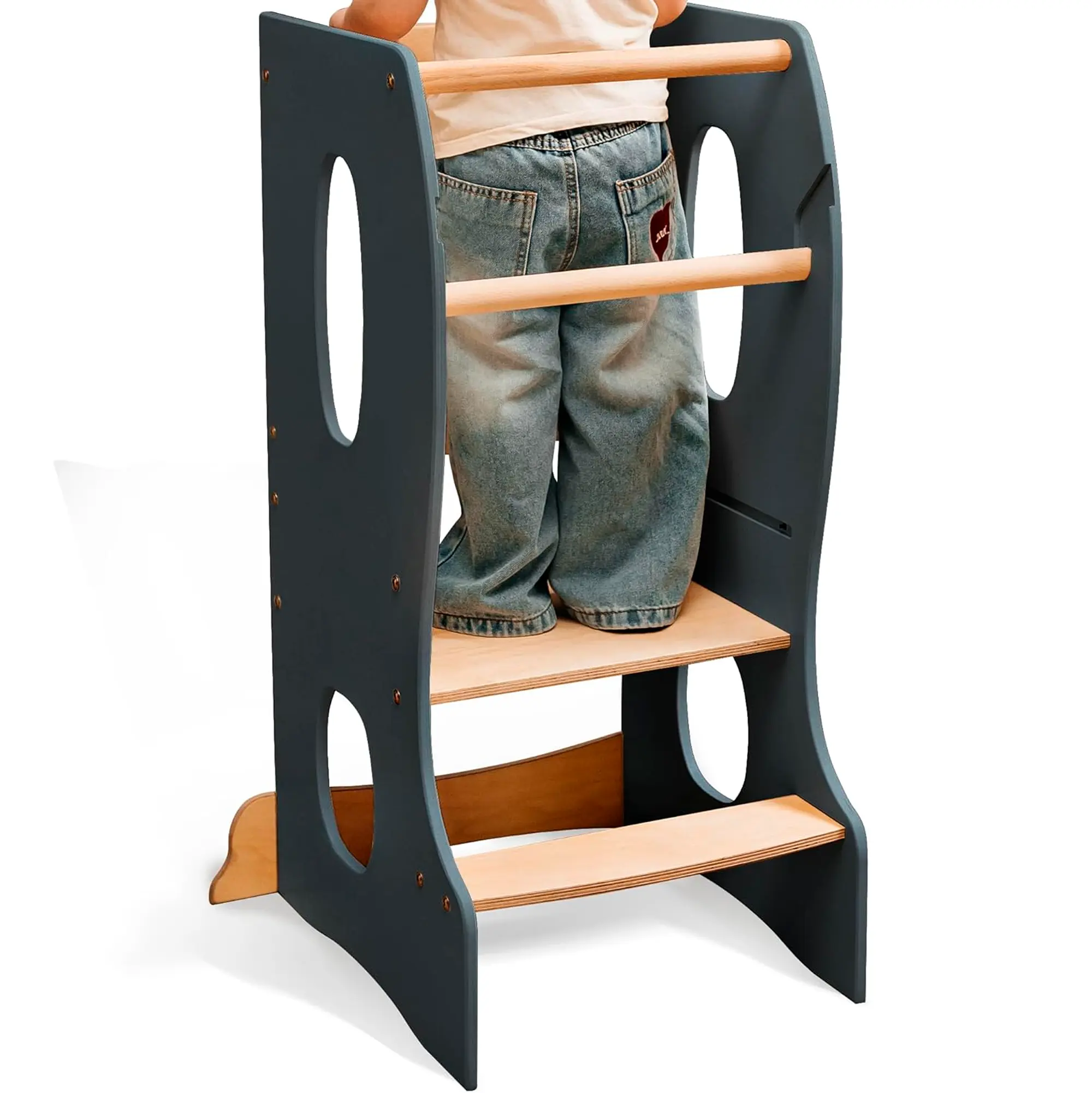 Montessori Adjustable Toddler Standing Tower - Safe Kitchen Stool Helper & Kids Step Stool for Counter Level Learning
