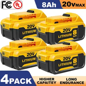 4 Pack DCB200 20V 8Ah Lithium-Ion Battery Replacement for Dewalt - Compact XR Design, High-Capacity Power, Compatible with dewalt 20v lithium battery replacement  Cordless Power Tools max cordless drill dewalt tool 20v battery battery max xr cordless tool