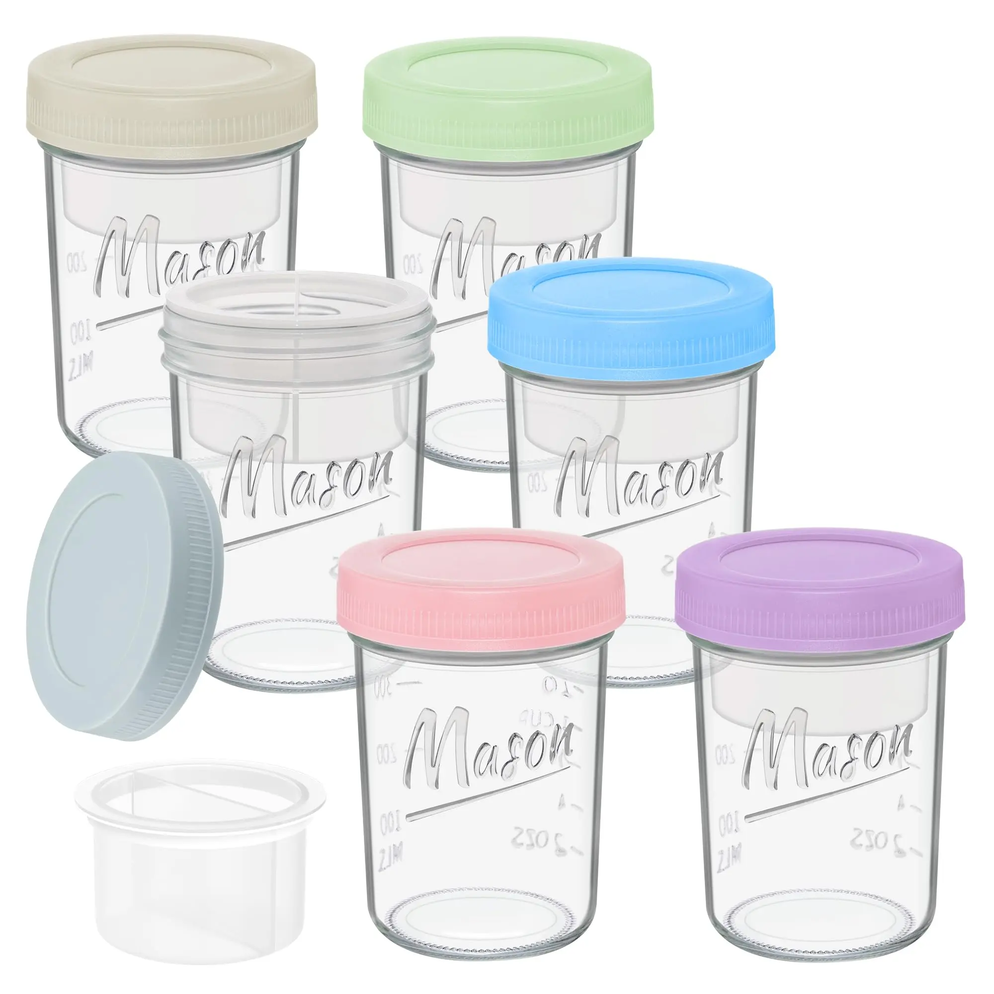 6-Pack Leak-Proof Wide Mouth Mason Jars with Lids for Overnight Oats, Fruits/Nuts, Chia Pudding, Yogurt, Parfait and Salad Airtight Stackable