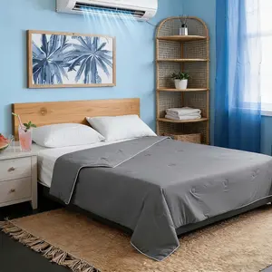Queen Cooling Comforter with Tencel ™     Fill for Hot Sleepers & Night Sweats - Lightweight, Breathable,-Sided Cold Blanket All Season Thin Bedding (Grey, Full/Queen 90"x 90")