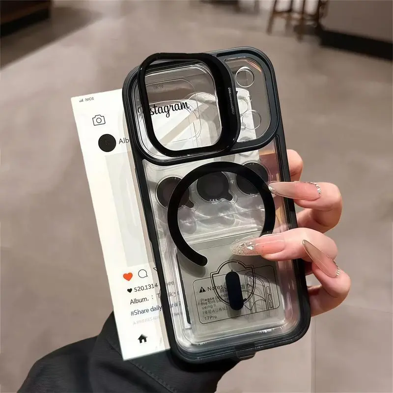 [ iPhone17 case ] Shockproof Camera Lens Protector & Stand Protection Phone Cases for iphone17Pro Max 16 15 iPhone case silicone soft shell TPU+PC