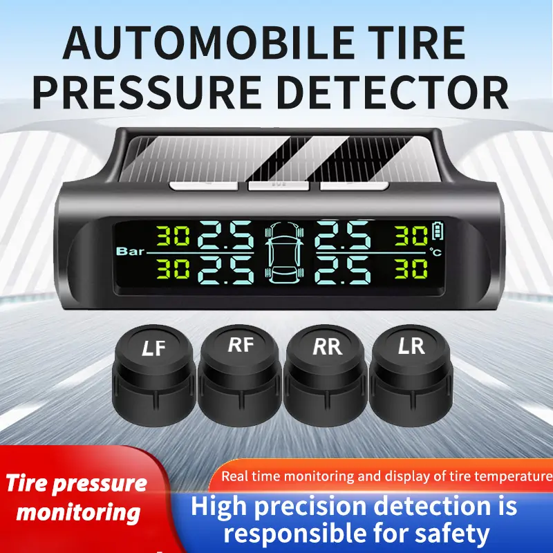 Wireless External TPMS Tire Pressure Monitor Solar Charging LCD Display, Real Time Tire Pressure & Temperature Alert System Fit All Vehicles Coupe MPV Off-Road