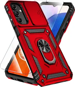 Samsung Galaxy A16 5G Case with HD Screen Protector, Slide Camera Cover & Kickstand, Military-Grade Shockproof Protective Phone Case, Rugged Anti-Drop Cover for Samsung A16, Red