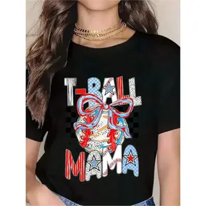 T Ball Mama Shirt Baseball Mom Tee Patriotic American Flag Design For  Tball Mom Gift 2026 Summer Casual Top-Unisex Women & Men's Campus Daily Wear