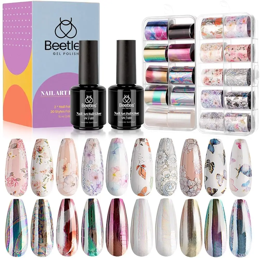 15ML Nail Foil Glue*2+Flower Butterfly Stickers*20