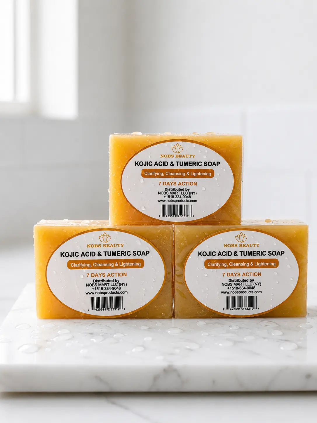 3-Pack Kojic Acid Turmeric Soap - Natural Brightening Cleanser for Daily Facial & Body Use