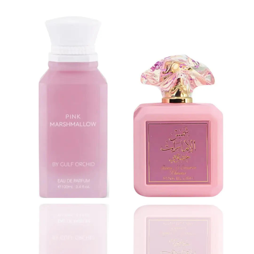 GULF ORCHID Women's 2-Piece EDP Fragrance Bundle Set - Shams Al Emarat Pink Blush, Pink Marshmallow, Long-Lasting Amber-Vanilla Gourmand Fragrance, Cute Sugar Scent Blend for Everyday Wear, Fragrance Scent Blend