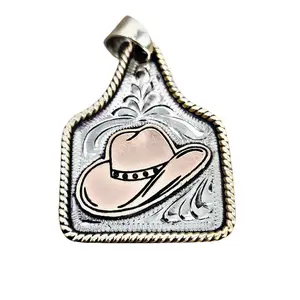 Virginia Handbags Handmade Cowboy Motif Cow Tag Necklace with Deep Engraving and 23" Stainless Steel Chain, Large Sizes Available