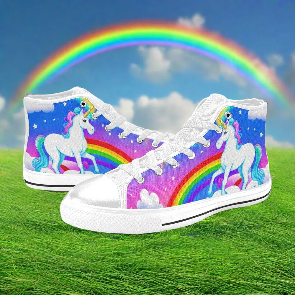 WOMEN'S Unicorns Rainbows Clouds Custom Sneakers (II) | Freaky Shoes®