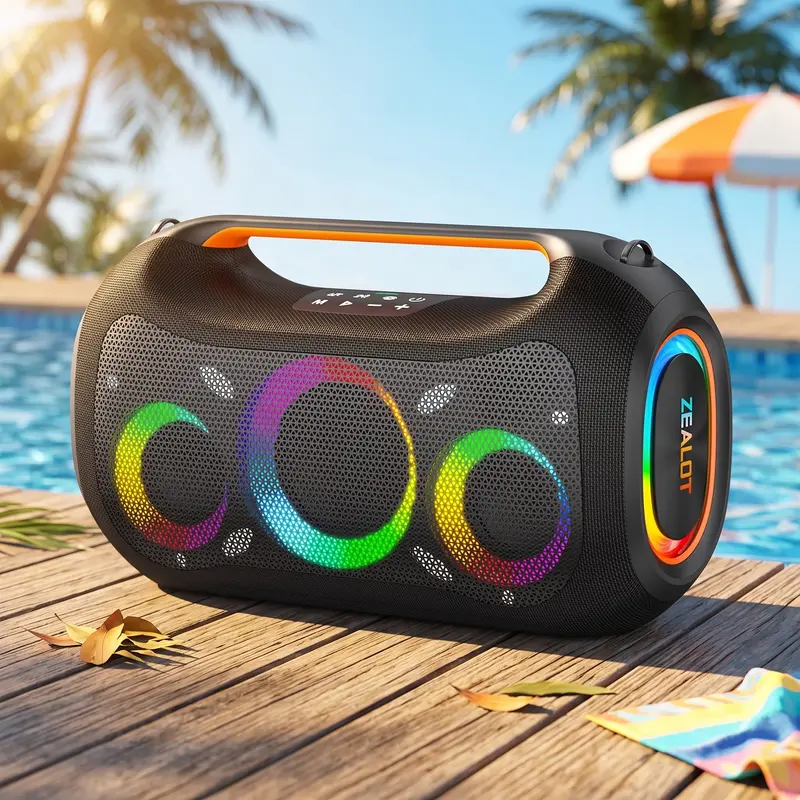 ZEALOT Colorful Portable Wireless Bluetooth Speaker - 400W Max Power, Hi-Fi Stereo Audios, TWS Pairing, Type-C Charging, USB/TF Card/AUX Compatibility, Powerful Bass, ABS Plastic, Button Control, LED Light, for Smartphones, Tablets, Camping, Parties