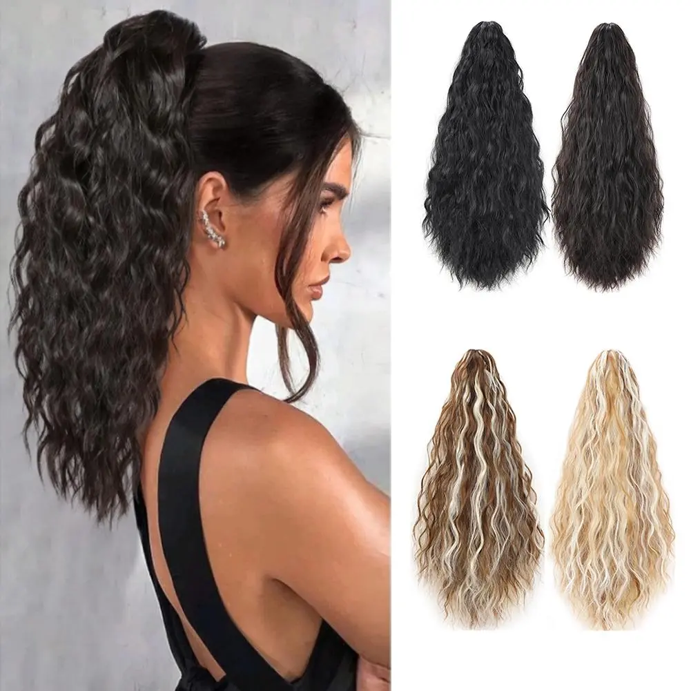 Claw Long Wavy Ponytail Extension Black Brown 20" Curly Pony Tail Clip in Hair Extensions for Women fluffy Natural Looking Synthetic Hairpiece for Daily Use