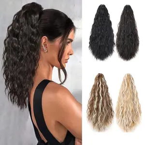 Fake Pony tail Claw Clip Ponytail Extension Drawstring Ponytail For Women Long Wavy Pony Tails Hair Extensions Ponytail fluffy Natural Looking Synthetic Hairpiece For Daily Use girl party daily use tail clip  curly