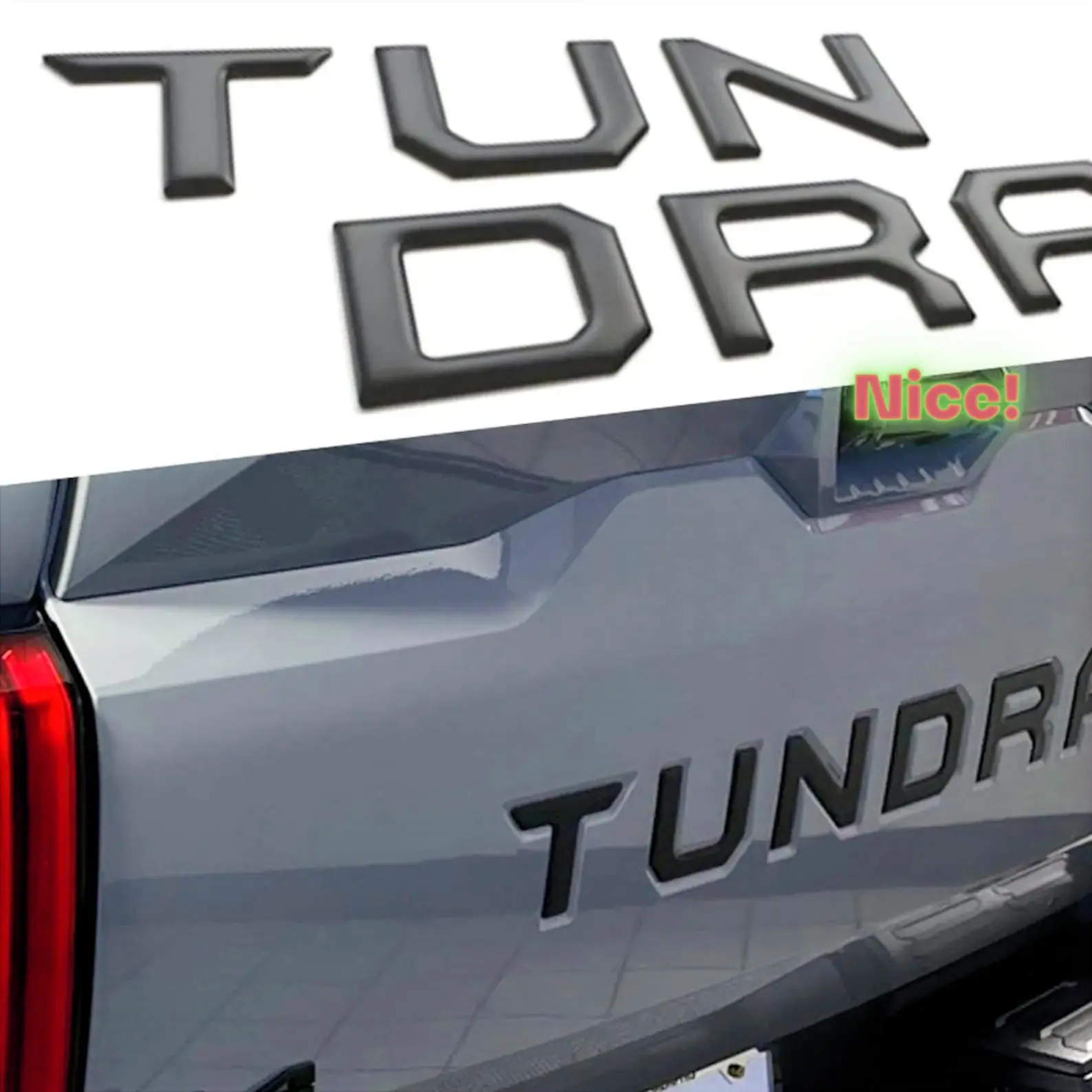 3D Raised Matte Black Tailgate Insert Letters Emblem for Tundra Truck-(Small 2014-2021), (Large 2022-2026) ABS Plastic Strong Adhesion Weatherproof Easy Snap-In Install/Check Your Truck's Year Before Ordering