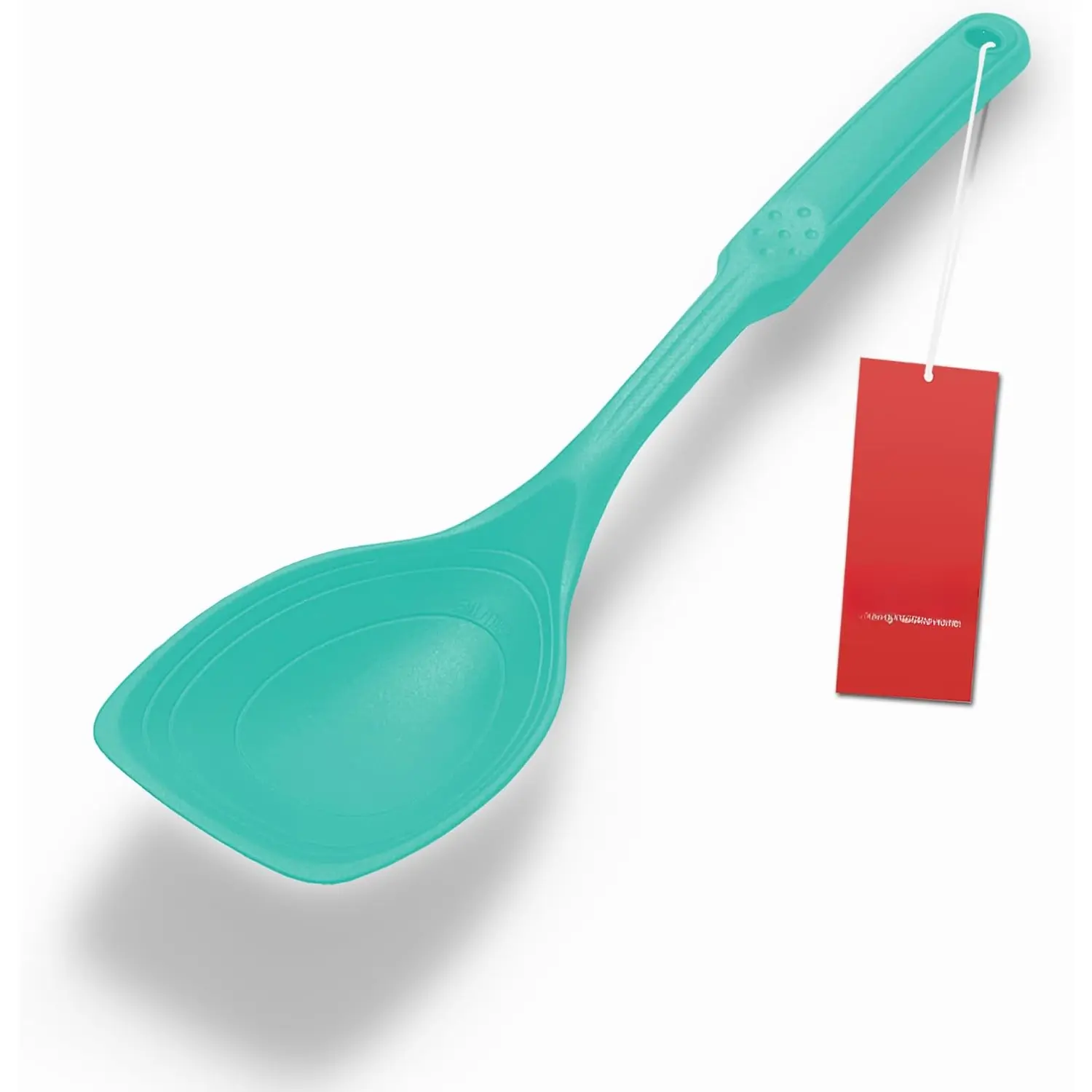 Large Nylon Cooking Spoon - Non-Stick 1-Piece Kitchen Utensil with Deep Bowl, Flat Edge, Measurement Marks, Heat Safe for Mixing, Serving, Scraping, Teal, One-Piece
