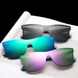 Sunglasses 3-Pack: One-Piece Trendy Personality Design, Brand-Style Frameless Sunglasses with UV400 Protection & Reflective Lenses