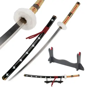 ELERVINO Real Roronoa Zoro Cosplay Sword Death Surgeon Trafalgar Law 41 inches with Wooden Holder Stand Display Anime Fans for Halloween Role Playing Props Cosplay Collection Decoration Christmas Gift Birthday New Year