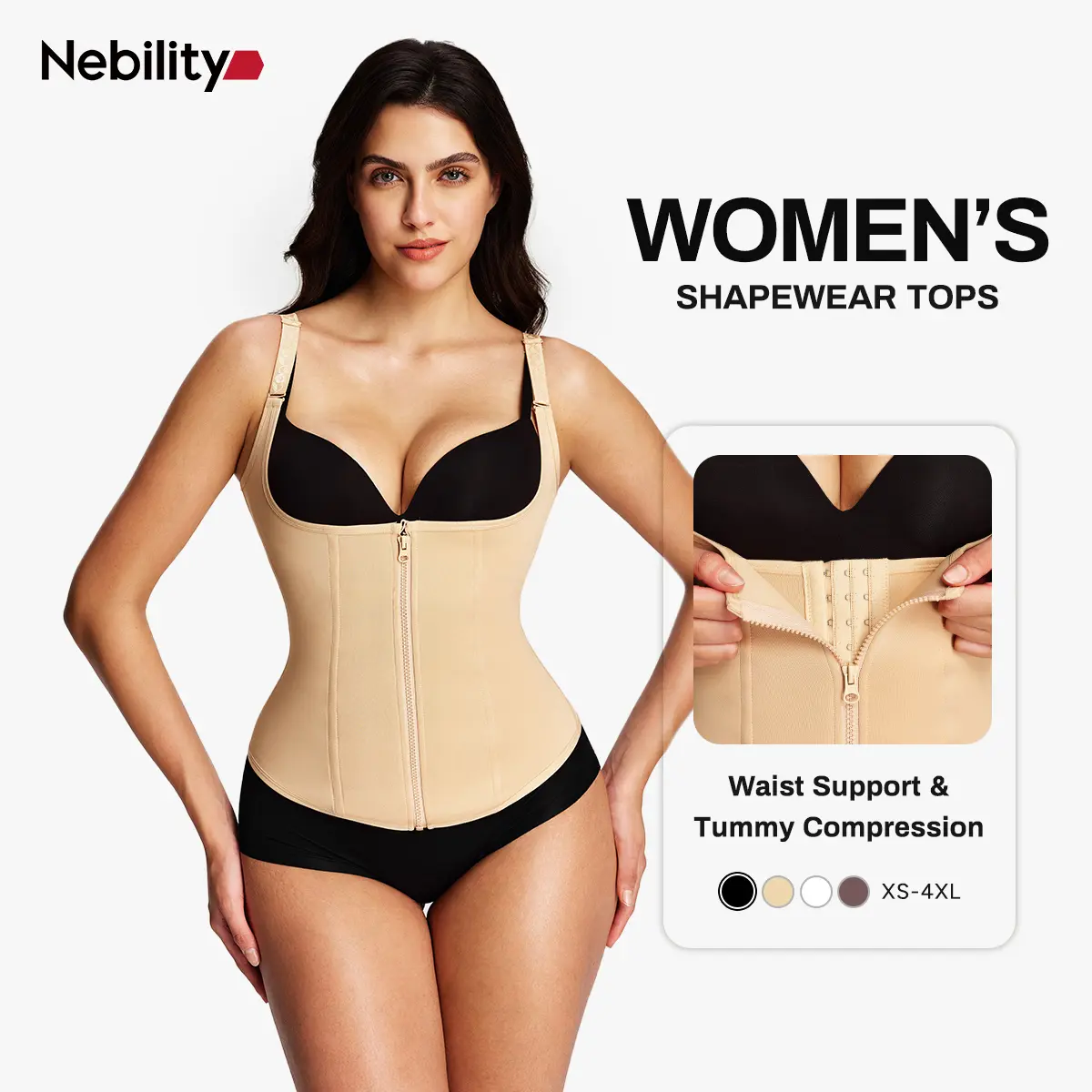 Nebility Women's Highwaist Corset Vest | Tummy Tuck Shapewear, Black | Sport & Daily Compression Womenswear Shaper Clothes Basic summerwins