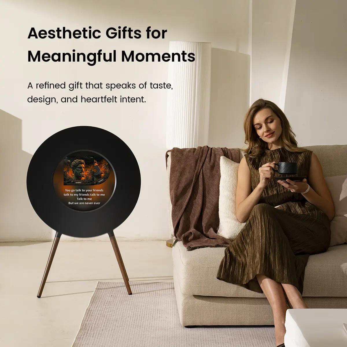 MorningBlues Record R1 Electronic Wireless Mobile Bluetooth Speaker - 50Hz-20kHz Frequency Response, 360° Immersive Stereo Sound, Bluetooth 5.1, Synchronized Lyrics Display, Modern Floor Standing Speaker for Father's Day, Yes for Smartphones, Audio