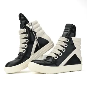 2026 Unisex Euro-American High-Top Black White Platform Skate Shoes - Closed, Front-Laced, Lace-Up Zipper, Thick Non-Slip Comfortable Sole, Triangle Metal Cross Decoration, Streetwear Punk Casual Trainers, Walking Shoes