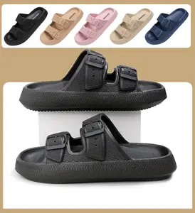 Cloud Slides Pillow Slippers - Double Buckle Adjustable EVA Ultra Cushion Sandals for Girls and Women - Active
