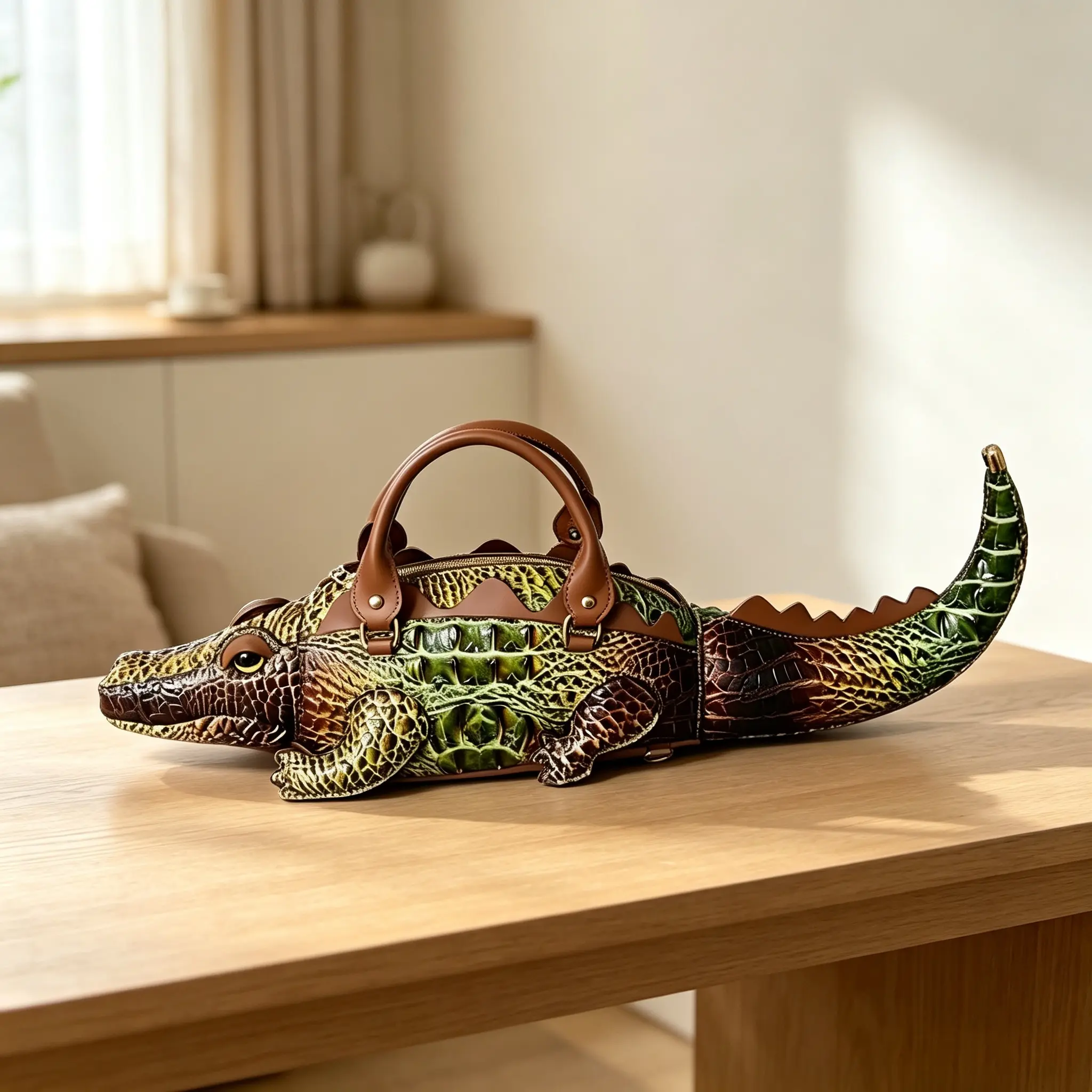 Women's 3D Crocodile Shape Faux Leather Handbag, Casual Fashion Crossbody Bag with Animal Print, Waterproof Design & Zip Closure Unique Purse, Casual Bags, Fashion Crossbody Bags,back to school,back to school haul
