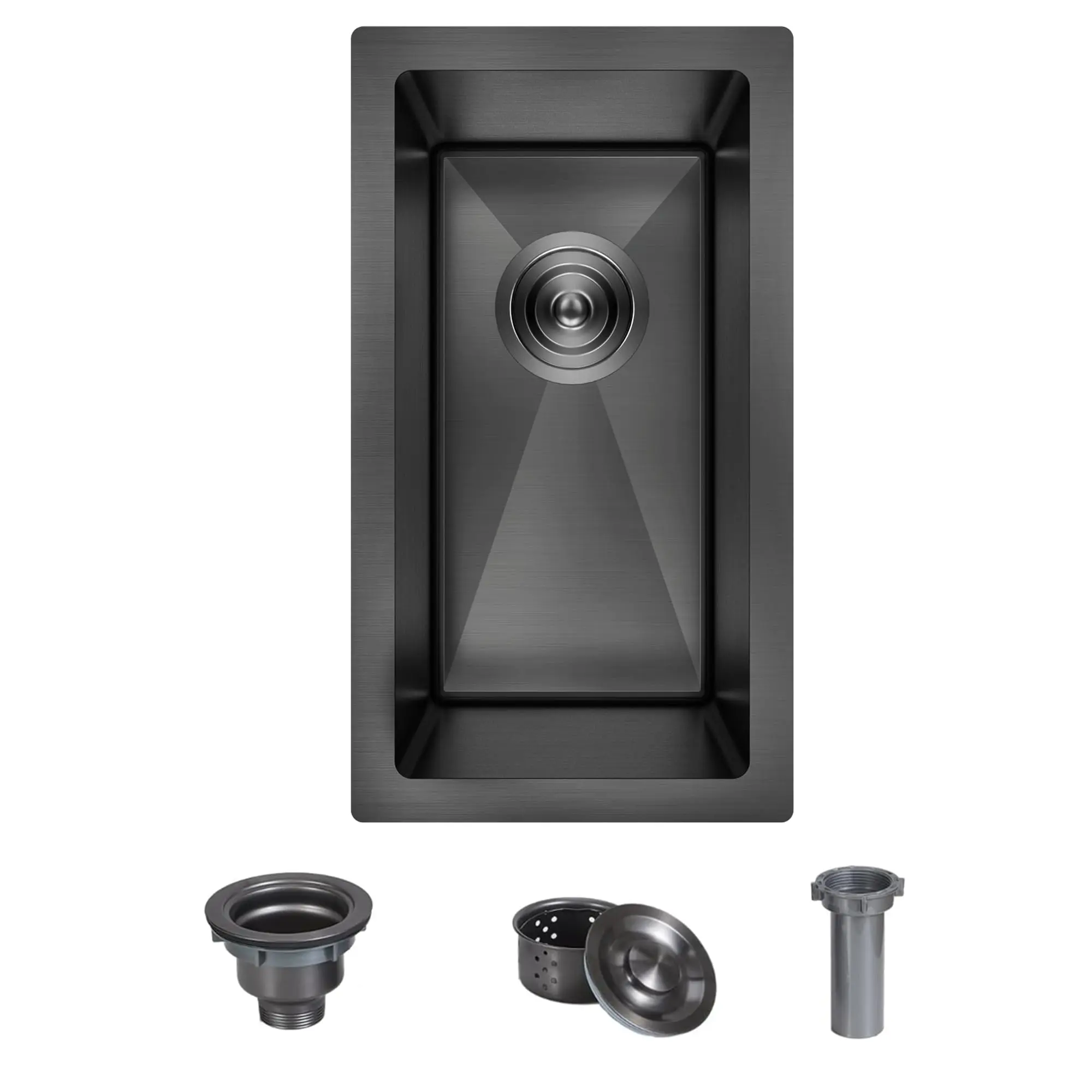 10 x 18 Inch Black Undermount Kitchen Sink, Small RV Bar Sink, 18 Gauge T304 Stainless Steel Nano Brushed Single Bowl Sink with Drain Strainer