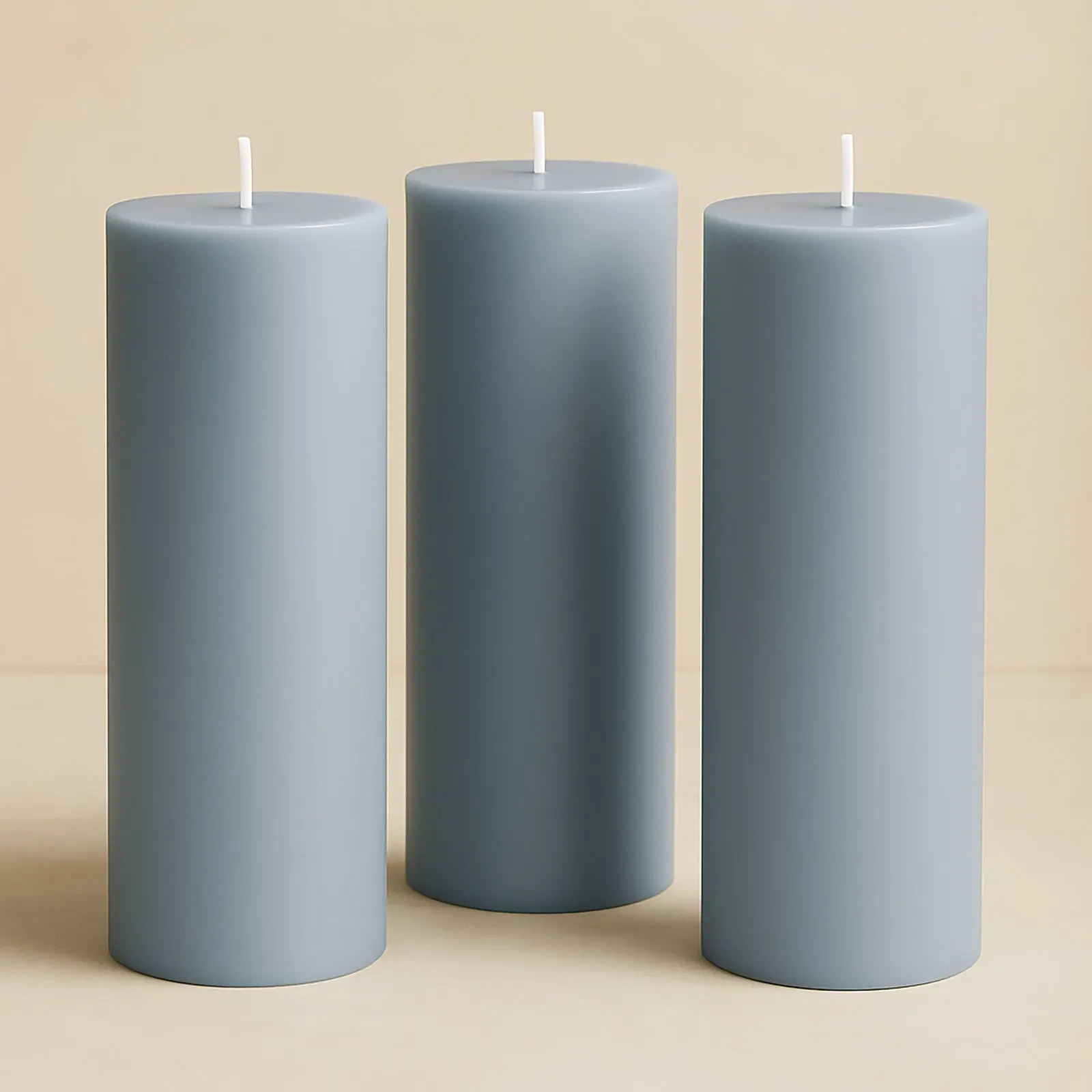 6-Pack Unscented Dusty Blue Round Cylinder Pillar Candles - 3"x9" Paraffin Wax, Dripless Burn, Smokeless Cotton Wicks, Approx. 90 Hrs Long-Lasting Burn, for Home Decor, Churches