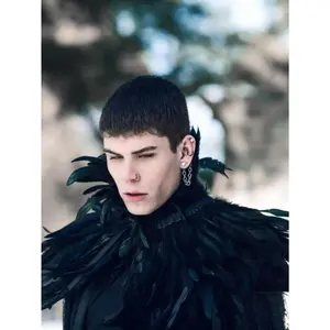 Black Witch Feather Collar Maleficent Crow Shawl Costume Halloween Swan Wings Accessories Women's Cloak Womenswear Clothing