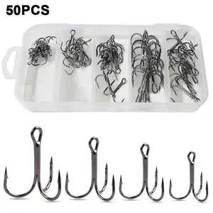 50pcs Treble Hook Set High Carbon Steel Fishing Hooks, Lure Hooks for Bass & Trout, Durable Fishhooks for Freshwater Angling, Fishing Gear, Fishing Equipment, Fishing Supplies