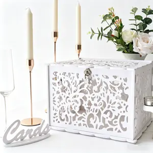 White PVC Waterproof Minimalist Wedding Card Box with Lock - Photo-Friendly Safety Organiser for Reception, Bridal Shower, Secure Cash & Envelope Holder (Wedding Accessories)