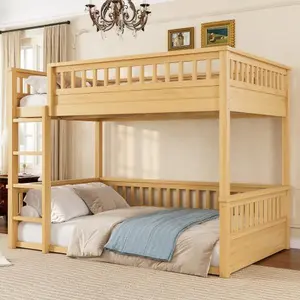 [Bellemave]Twin XL /Full/Queen/ Bunk Bed with Ladder and Guardrails Wooden Kids