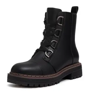 Athlefit Women's Lace-Up Combat Boots Platform Chunky Low Heel Lug Sole Ankle Booties Girl Footwear