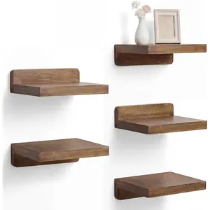 Novabright 5 Pack Mini Floating Shelves Small Display Wall Shelf 5 Inch Wood Wall Shelf for Plant Bathroom Livingroom Bedroom with 2 Types of Installation Nursery Decor(Brown)