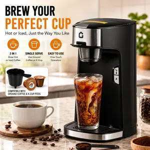 Single Serve Coffee Maker, Small K Cup Coffee Machine for Capsule, Ground & Tea Bag, 18.6 Oz Water Tank, 6 to 8 Oz Brew Sizes, Adjustable Drip Tray, One-Touch Operation