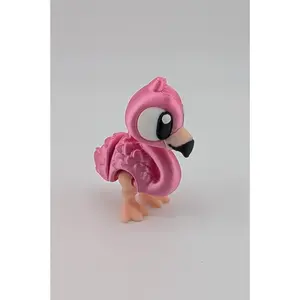 Flamingo Mini Keychain Silky Pink PLA Plastic 2.38" Tall Jointed Body Posable Head Foldable Legs Fidget Toy for Flamingo Fans Kids 3+ with Built-in Keyring Hole Clip - Diy