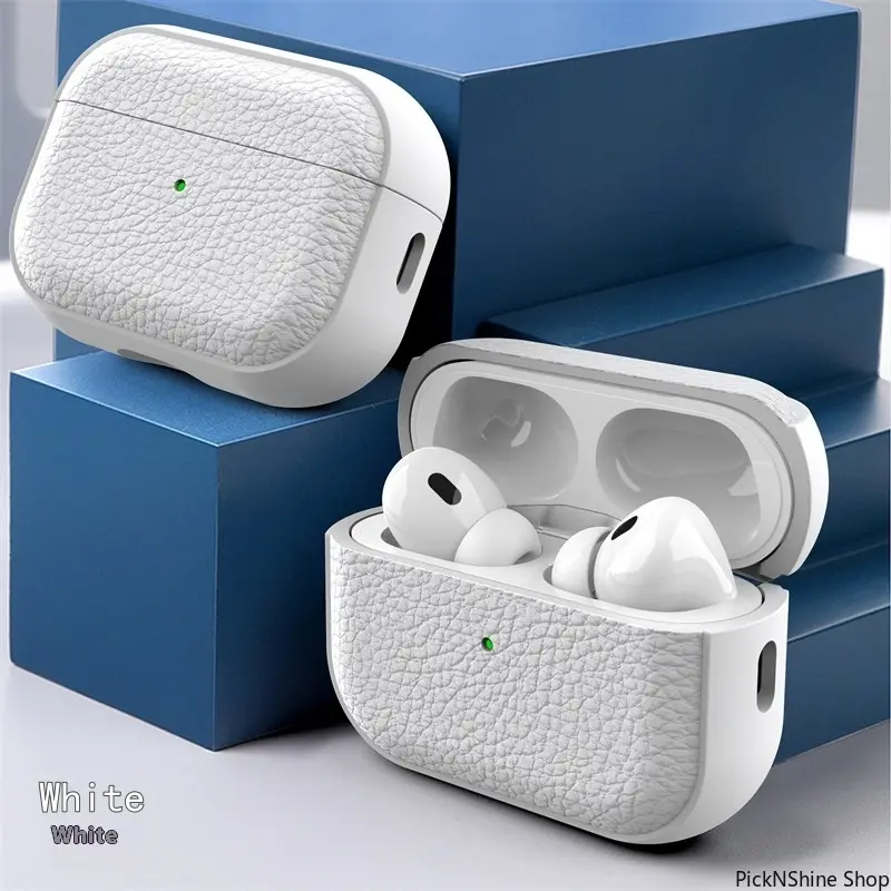 Lychee Leather In-Ear Wireless Earbuds Pro Case, Durable Synthetic Basic Unisex Headset Cover with Attached Hook Strap, Headphone Accessories