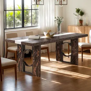 71 Inch Dining Table for 6-8 People, Large Rectangular Kitchen Table with Marble-Color Tabletop, 6ft Luxurious Dining Room Table, Dinner Table for Living Room, Home Office