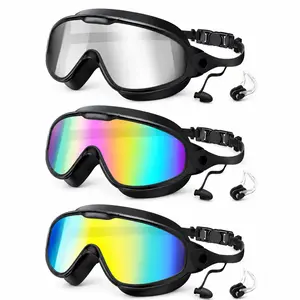 3/2 Pack Swim Goggles with Attached Earplugs Anti Fog UV Protection Adult No Leak