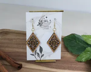 Moroccan Tile Flower Wooden Earrings