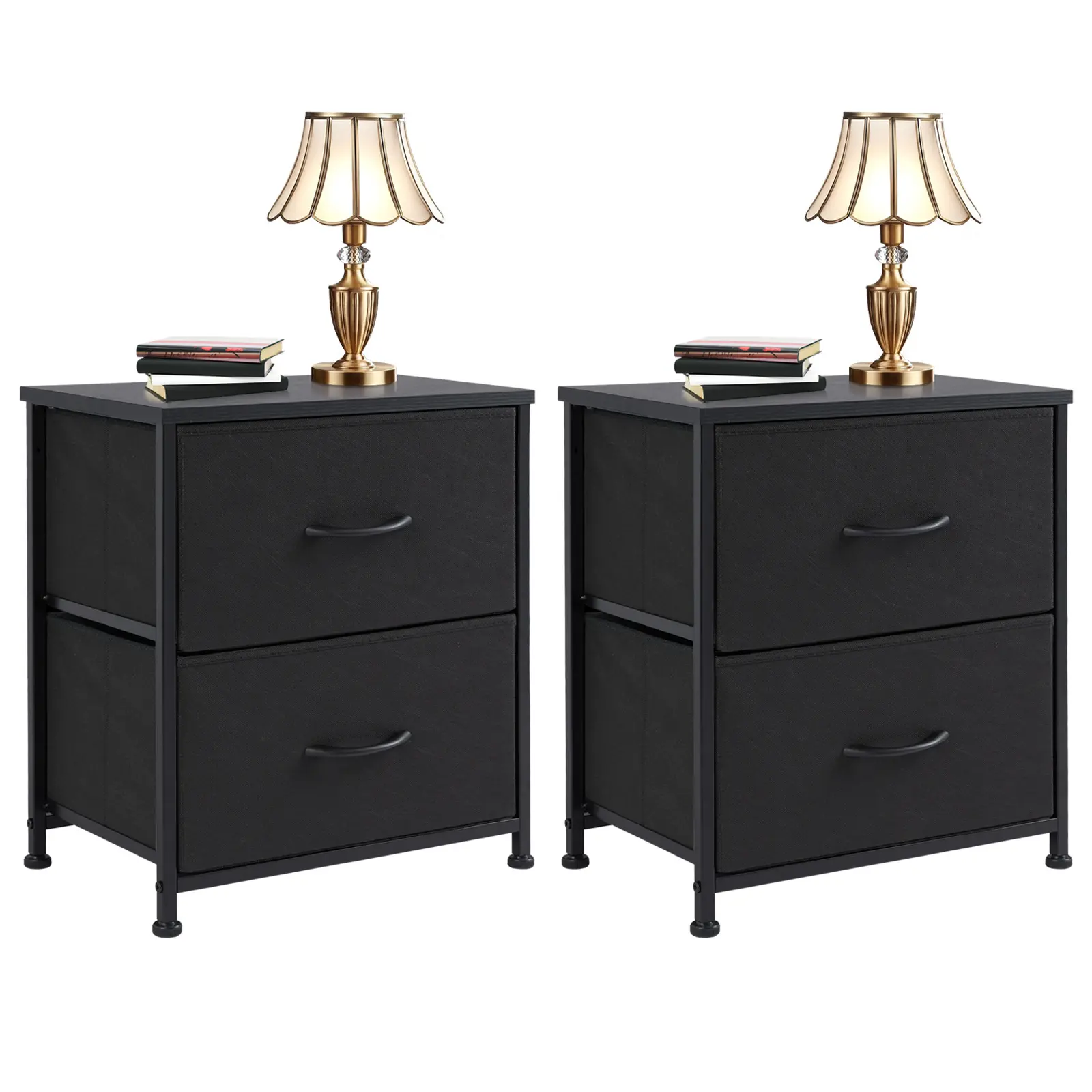 Nightstand-2Pack,, Bedside Table with 2 Drawers – Modern Minimalist Bedroom End Table, Small Storage Cabinet for Living Room, Compact Night Stand, Black, 25 Inches