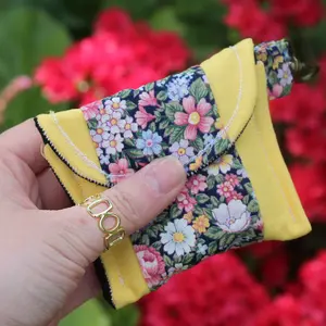 Quilted Pouch with Clasp, Handmade Fabric, Keychain Attachment, Velcro Closure, Cute Design for Her, Lined Fabric