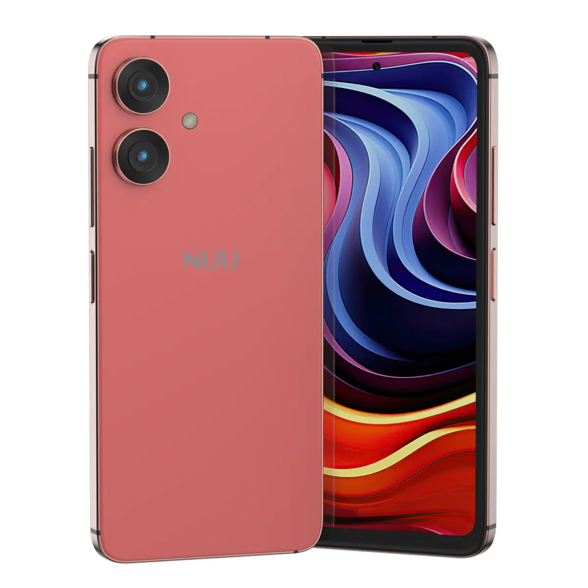 NUU N20 Android 15 smartphone with 6.6” HD+ 90Hz display, 6GB RAM, 128GB storage, dual rear cameras, 5000mAh battery & accessories.