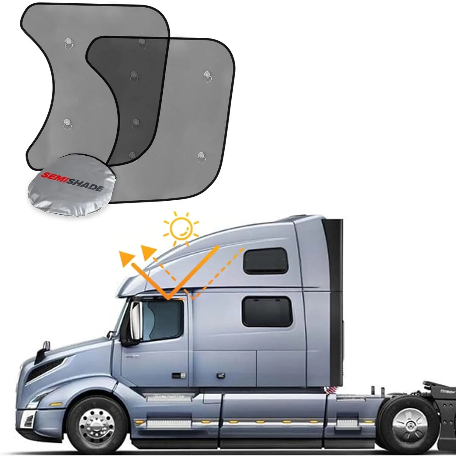 Custom Fit Retractable Car Sunshade Side Window Shade Set for Freightliner Cascadia Trucks (All Years) - 2pc Pack, 23.62x21.5in, UV Ray Blocking, Quick Install for Semi-Truck Drivers