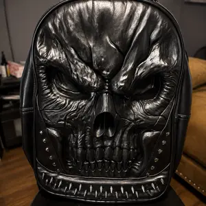 Gothic Dark Reaper Skull 3D Studded Punk Carry-All Backpack, Functional Travel Bookbag SKU: 3198, Carry-All Backpacks